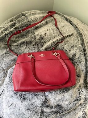 Coach Red Leather Shoulder Satchel with Removable Crossbody Strap